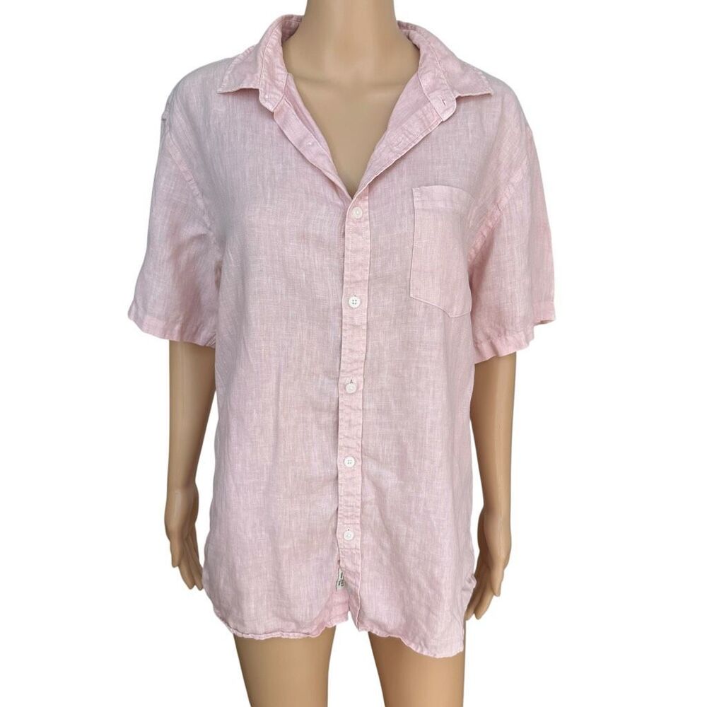 OPB Original Paperbacks Pink Linen Button Down Shirt Women’s M Relaxed Coastal